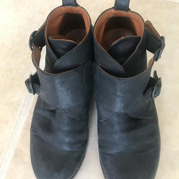 P. Monjo Black Leather Double Monkstrap Ankle Boots Size 8 - Picture 3 of 15